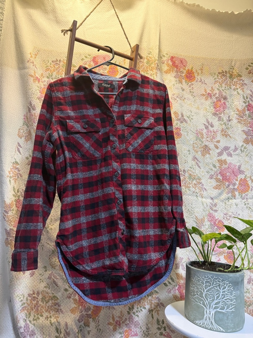 Plaid Button-Down Shirt - Red/Black
